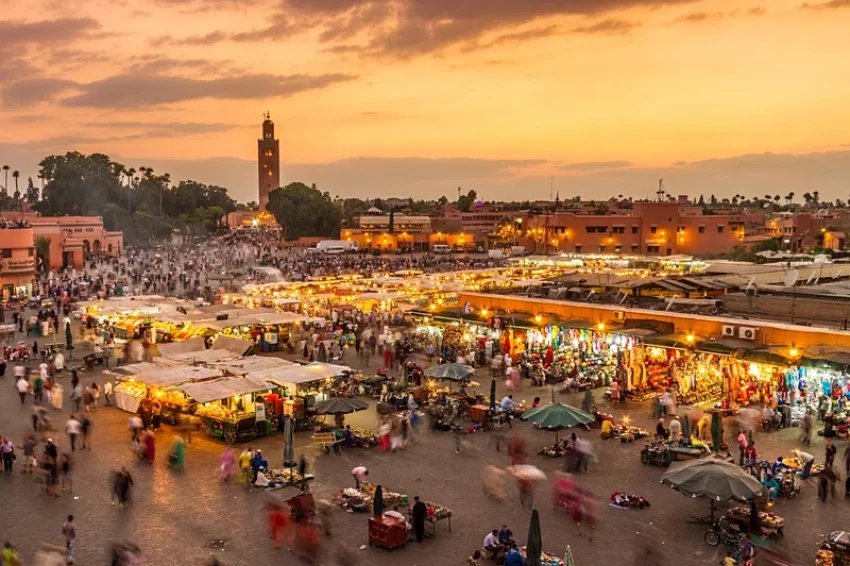 Marrakech city tours Morocco , Jemaa el-Fna square Marrakech , Majorelle Garden Marrakech visit , Koutoubia Mosque Marrakech tour, Marrakech souks traditional market
